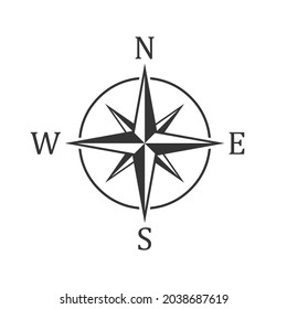 Compass icon - vector. Black Compass icon in flat style. Compass navigation icon. Compass rose, wind rose.