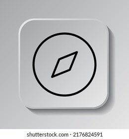 Compass icon, vector. Flat design. Black icon on square button with shadow. Grey background.ai