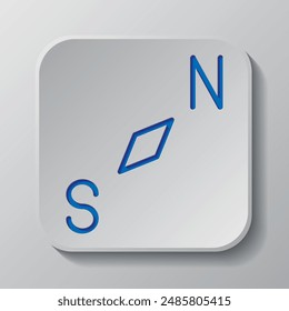 Compass icon vector. Flat design. Paper cut design. Cutted blue symbol with shadow. Gray badge button, gray background.ai