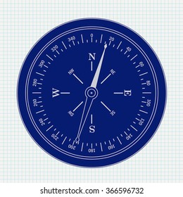 Compass  Icon. Vector illustration on Notebook sheet texture background