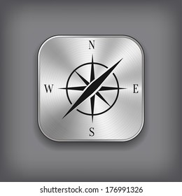 Compass icon - vector metal app button with shadow