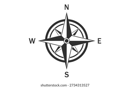 Compass Icon Vector with North South East West Direction Indicators for Navigation and Adventure Design