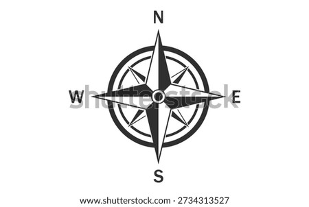 Compass Icon Vector with North South East West Direction Indicators for Navigation and Adventure Design