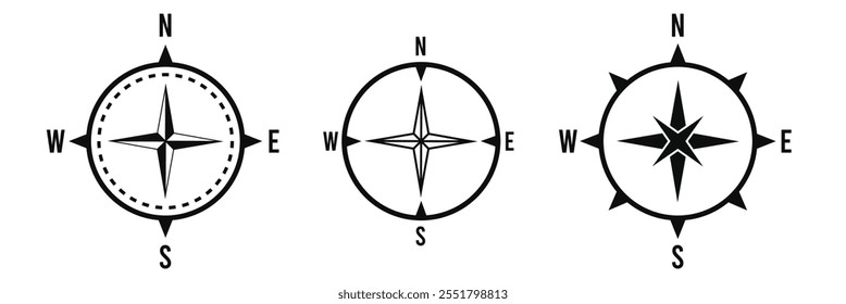 Ícone de bússola vetorial.  Conjunto de ícones de bússola. ícones de vetor de seta de bússola. Eps 10.