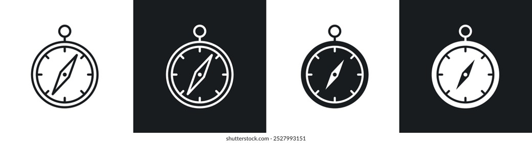 Conjunto de íconos de Vector de brújula relleno negro y estilo delineado.