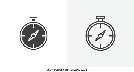 Compass icon vector icon set in black and white color.