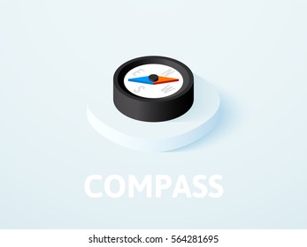 Compass icon, vector symbol in flat isometric style isolated on color background