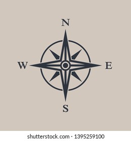 Compass icon. Wind rose sign. Isolated symbol compass. Logo. Vintage style. Vector illustration
