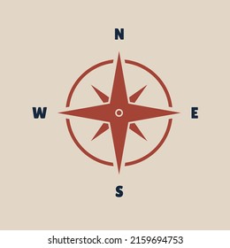 Compass icon. Wind rose sign. Compass symbol isolated on beige background. Vector illustration.