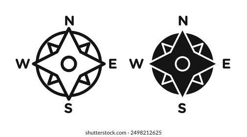 Colección de Vector de iconos de brújula en estilo delineado y sólido