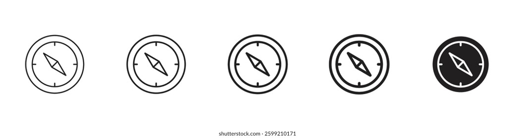 Compass icons in black outline, solid and colored style