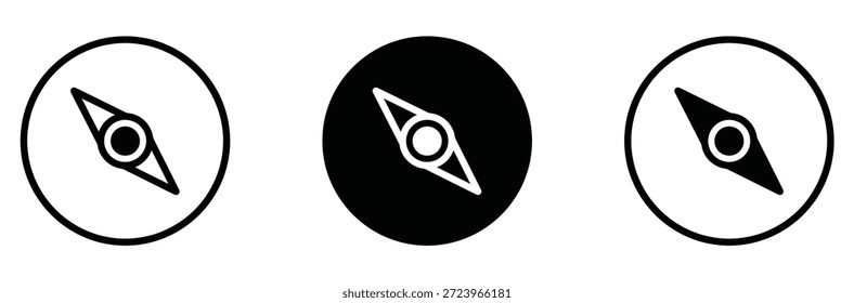 Iconos de brújula en blanco y negro para la navegación, conjunto de iconos de brújula. Vector de la brújula de navegación. Brújula de rosa de viento de línea y glifo, conjunto simple de iconos de brújula. Conjunto de símbolos de brújula en blanco aislado.