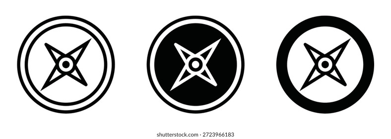 Iconos de brújula en blanco y negro para la navegación, conjunto de iconos de brújula. Vector de la brújula de navegación. Brújula de rosa de viento de línea y glifo, conjunto simple de iconos de brújula. Conjunto de símbolos de brújula en blanco aislado.