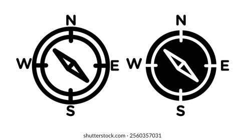 Compass Icons. black and white vector illustration set.