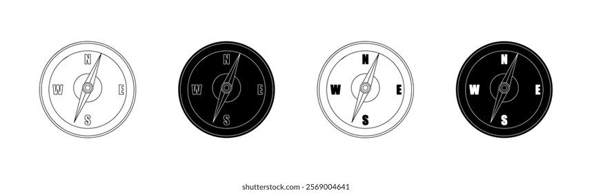 Compass icons. Linear and silhouette style. Vector icons.