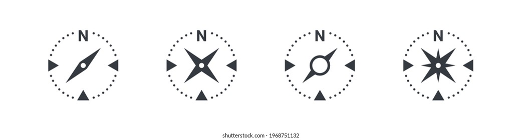 Compass icons. Navigation equipment sign. Direction sign. Wind rose icon. Vector illustration