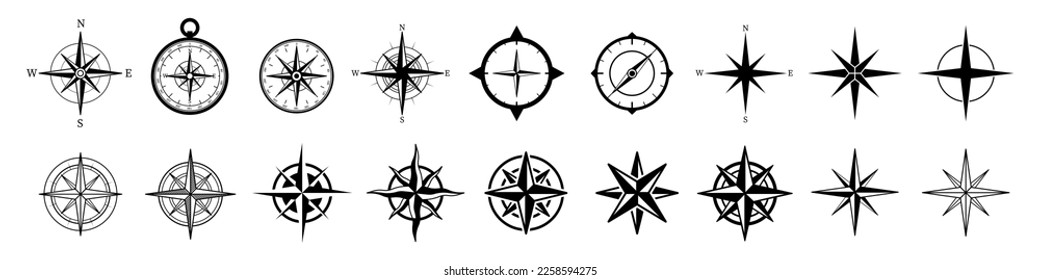 Compass icons. Navigation symbol. vector