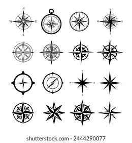 Compass icons. Navigation symbol. Vector