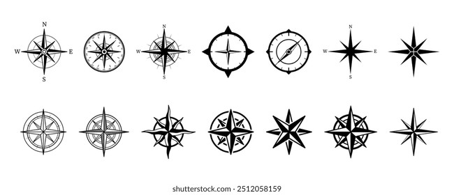 Compass icons. Navigation symbol. Vector