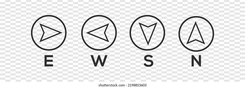 Compass icons of north, south, east, west showing direction vector design template. Modern vector illustration