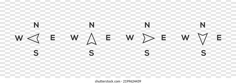 Compass icons of north, south, east, west showing direction vector design template. Modern vector illustration