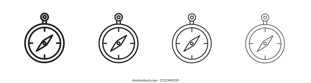 Los íconos de la brújula delinean el diseño de Vector negro. Línea con trazo editable.