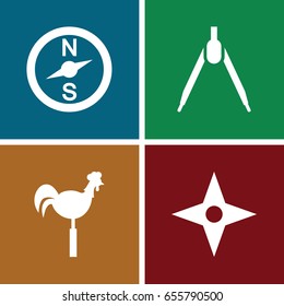 Compass icons set. set of 4 compass filled icons such as weather vane