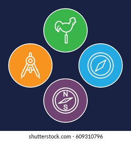 Compass icons set. set of 4 compass outline icons such as compass