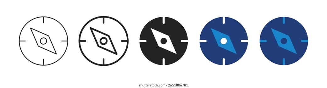 Conjunto de iconos de brújula: navegación editable por trazo y símbolos de dirección en estilos planos y de contorno.