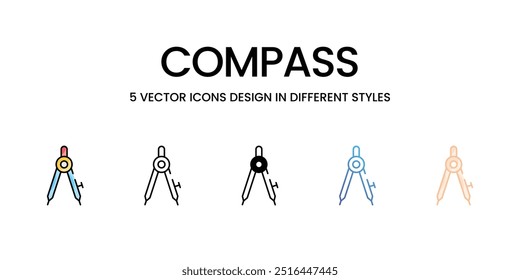 Compass icons set five different style vector stock illustration