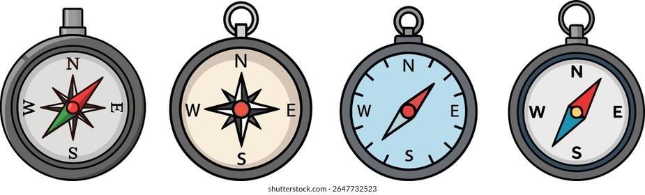 Compass Icons Set of Four, Guidance and Navigation Tools