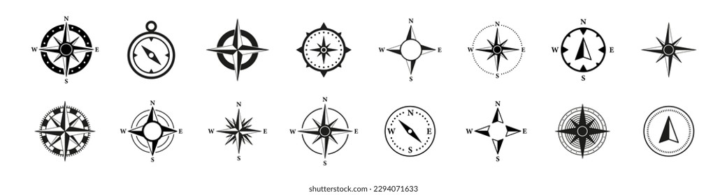 Compass icons set. Compass icon collection. Simple symbol.