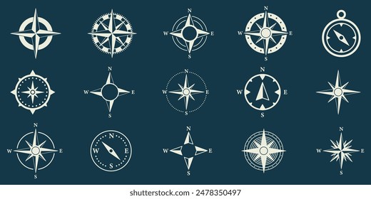 Compass icons set. Compass icon collection. Vector illustration.