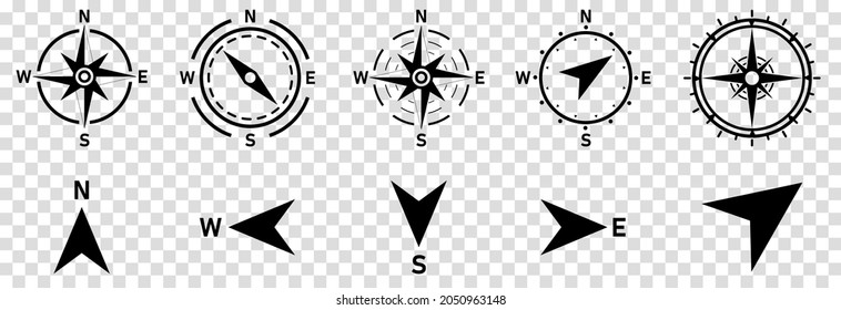 Compass icons set isolated on transparent background