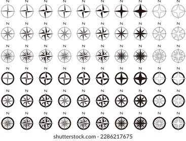 Compass icons set isolated on white background.