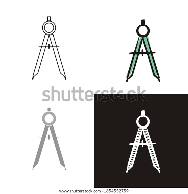 Compass icons set isolated on white background.\
Hand-drawn contour icon in doodle style, flat and chalk on a black\
board. Vector object for the theme of  school, education, algebra\
or geometry.