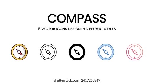 Compass icons set isolated white background vector stock illustration.