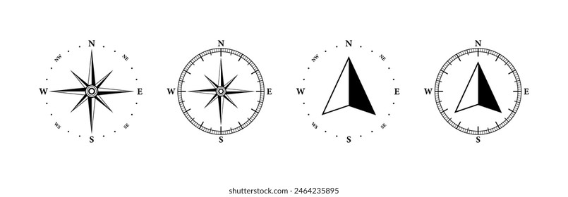 Compass icons set. Linear style. Vector icons