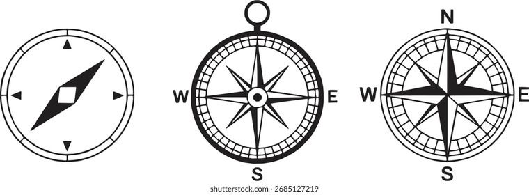 Compass Icons Set - Navigation and Direction Symbols

