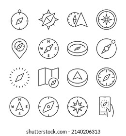 Conjunto de iconos de brújula. Equipo de navegación, colección de iconos. Línea con trazo editable