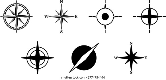Compass Icons. Set of Compass Rose Vectors.