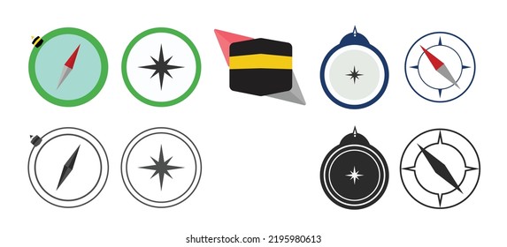 Conjunto de iconos de brújula. La brújula es un símbolo sencillo con un icono aislado. Ilustración vectorial, iconos en blanco y negro de las compas	
