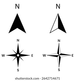 Compass icons set. Simple set of compass vector icons. Directions of North, East, South, West. compass symbols on white background. Vector illustration.