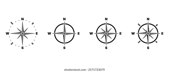 Compass icons set. Set of compass symbols on white isolate. Vector compass icons. Compass vectors