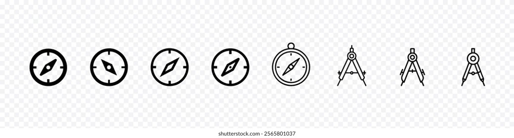 Compass icons set. Vector compass icons. Drawing Compass icon