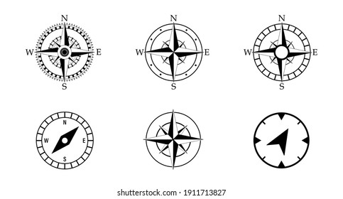 Conjunto de iconos de brújula. Ilustración de vectores.10EPS