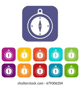 Compass icons set vector illustration in flat style In colors red, blue, green and other