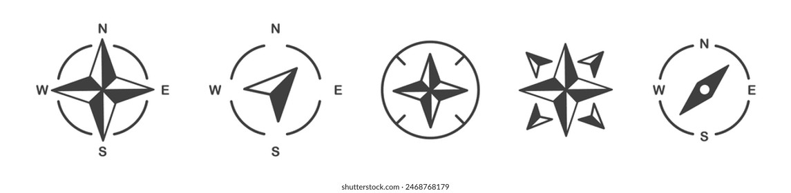 Compass icons set. Vector compass icons. Compass vectors