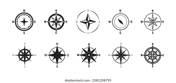 Compass icons set. Vector compass icons. Compass vectors