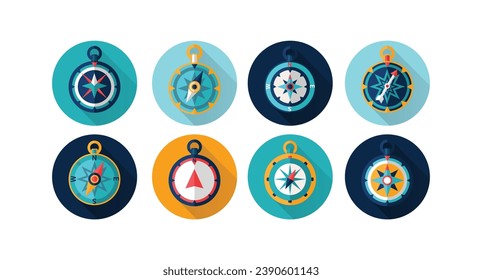 Compass icons set. Wind rose. Nautical map. Big isolated collection of compas icons. Cartography, direction, positioning. West east north south direction icons set. Vector grapic EPS 10